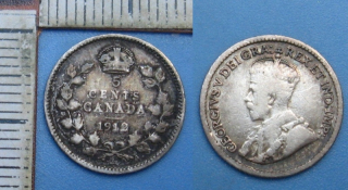 1912 - 5 cents, stříbro - Kanada, Jiří V.