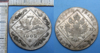 1802 G - 7 krejcar, stříbro - František I., vzácnější