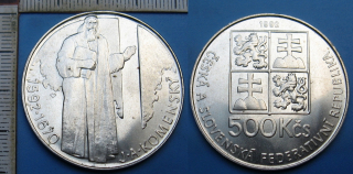1992 - 500 Kčs, stříbro - Jan Ámos Komenský