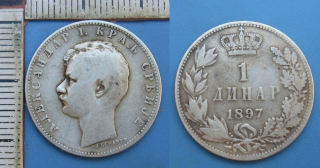 1897 - 1 dinar, stříbro - Aleksandr I., Srbsko