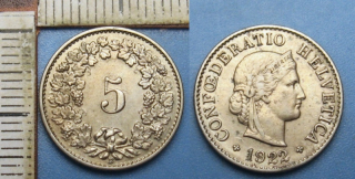 1922 B - 5 rappen - Švýcarsko