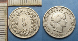 1908 B - 5 rappen - Švýcarsko
