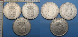 1963,64,65 - 1 krone - 3x Dánsko, Frederik IX.