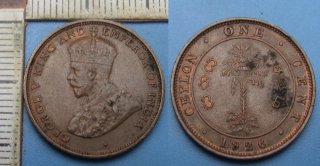 1926 - 1 cent - Britský Cejlon, Jiří V.