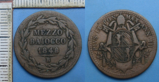 1848 R / III - 1/2 baiocco - Pius IX., Vatikán, Řím