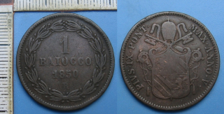 1850 R / V - 1 baiocco - Pius IX., Vatikán, Řím