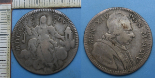 1755 / XV - 2 giulio, stříbro - Benedikt XIV., Vatikán, Řím, možná m.o.