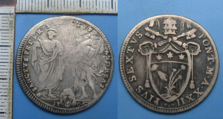 1796 / XXII - testone, stříbro - Pius VI., Vatikán, Řím, Sv. Petr a Sv. Ondřej