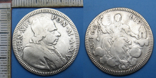 1754 / XV - 2 giulio, stříbro - Benedikt XIV., Vatikán, Řím