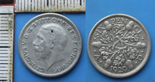 1929 - 6 pence, stříbro - Velká Británie, Jiří V.