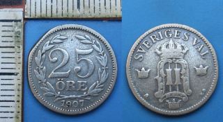 1907 - 25 ore, stříbro - Švédsko, Oscar II.