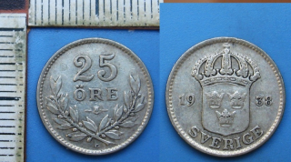 1938 - 25 ore, stříbro - Švédsko, Gustaf V.