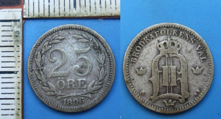 1896 - 25 ore, stříbro - Švédsko, Oscar II.