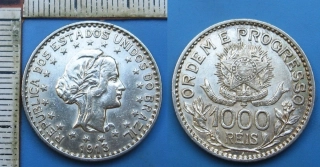 1913 - 1000 reis, stříbro - Brazílie