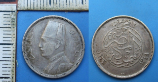 1929 - 2 piastres, stříbro - Egypt, Fuad I.