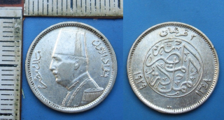 1929 - 2 piastres, stříbro - Egypt, Fuad I.