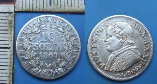 1867 XXII - 10 soldi, stříbro - Pius IX., Vatikán