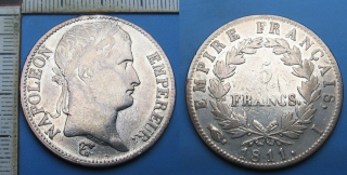 1811 I - 5 francs, stříbro - Francie, Napoleon Bonaparte
