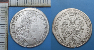 1721 - 3 krejcar, stříbro - Karel VI., Praha, Scharff