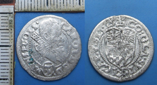 1615 - 3 krejcar, stříbro - Slezsko, Münsterberg-Olešnice, Karel II.