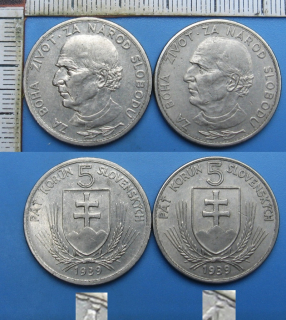 1939 - 2x 5 korún - Slovenský štát, obě varianty NÁROD
