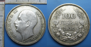 1930 - 100 leva, stříbro - Bulharsko, Boris III.