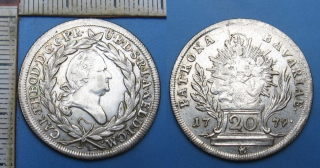 1779 - 20 krejcar, stříbro - Bavorsko, Carl Theodor, pěkný