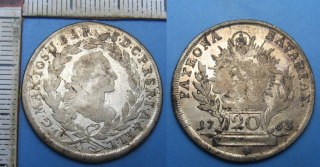 1763 - 20 krejcar, stříbro - Bavorsko, Maximilian III. Josef, Mnichov