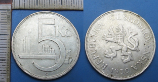 1930 - 5 korun, stříbro - pěkná