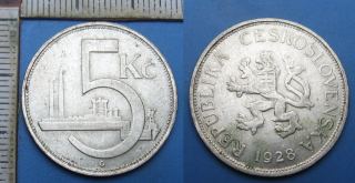 1928 - 5 korun, stříbro - pěkná