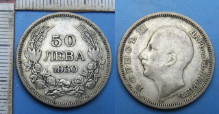 1930 - 50 leva, stříbro - Boris III., Bulharsko