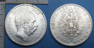 1876 E - 5 mark, stříbro - Sasko, Albert, Drážďany