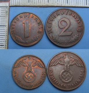 1939 E - 1 a 2 reichspfennig - 2x Třetí říše