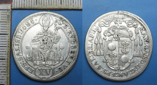 1686 - XV krejcar, stříbro - arcibiskupství Salzburg, Max Gandolf von Kuenburg, Gügenberk