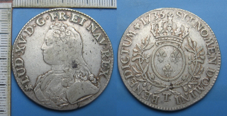 1735 T - ecu, stříbro - Ludvík XV., Francie, Nantes