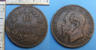 1866 N - 10 centesimi - Itálie, Vittorio Emanuele II.