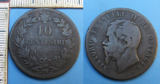 1867 OM - 10 centesimi - Itálie, Vittorio Emanuele II.