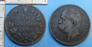 1894 BI - 10 centesimi - Itálie, Umberto I.