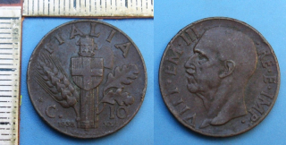 1938 XVI - 10 centesimi - Itálie, Vittorio Emanuele III.