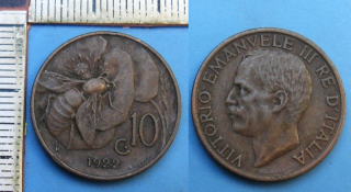 1922 - 10 centesimi - Itálie, Vittorio Emanuele III.