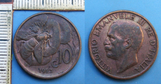 1923 - 10 centesimi - Itálie, Vittorio Emanuele III.