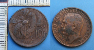 1924 - 10 centesimi - Itálie, Vittorio Emanuele III.