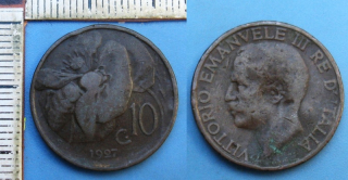 1927 - 10 centesimi - Itálie, Vittorio Emanuele III.