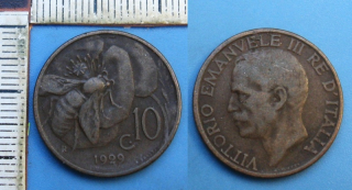 1929 - 10 centesimi - Itálie, Vittorio Emanuele III.