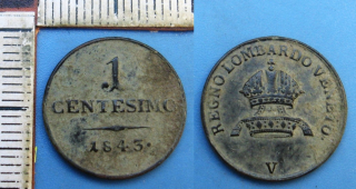 1843 V - 1 centesimo - Ferdinand V., pro Lombardsko-Benátsko