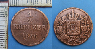 1856 - 1/2 kreuzer - Maximilian II., Bavorsko