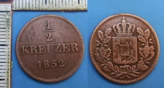 1852 - 1/2 kreuzer - Maximilian II., Bavorsko