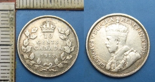 1913 - 10 cents, stříbro - Kanada, Jiří V.