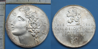 1968 - 50 Kčs, stříbro - 50. výročí vzniku Československa