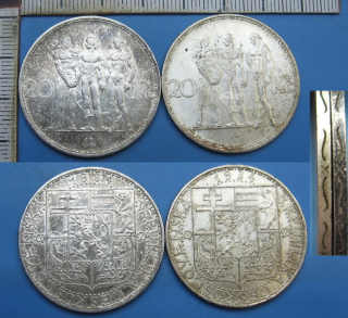 1934 - 2x 20 korun, stříbro - obrácené vlnovky
